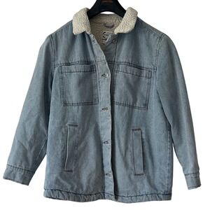 Stoosh Vintage Denim Sherpa Collar Jacket Barn Chore light blue